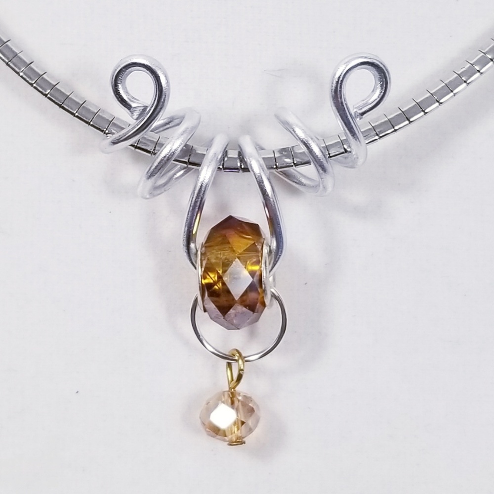 Aluminum Silver Spiral Pendant Golden Yellow Bead